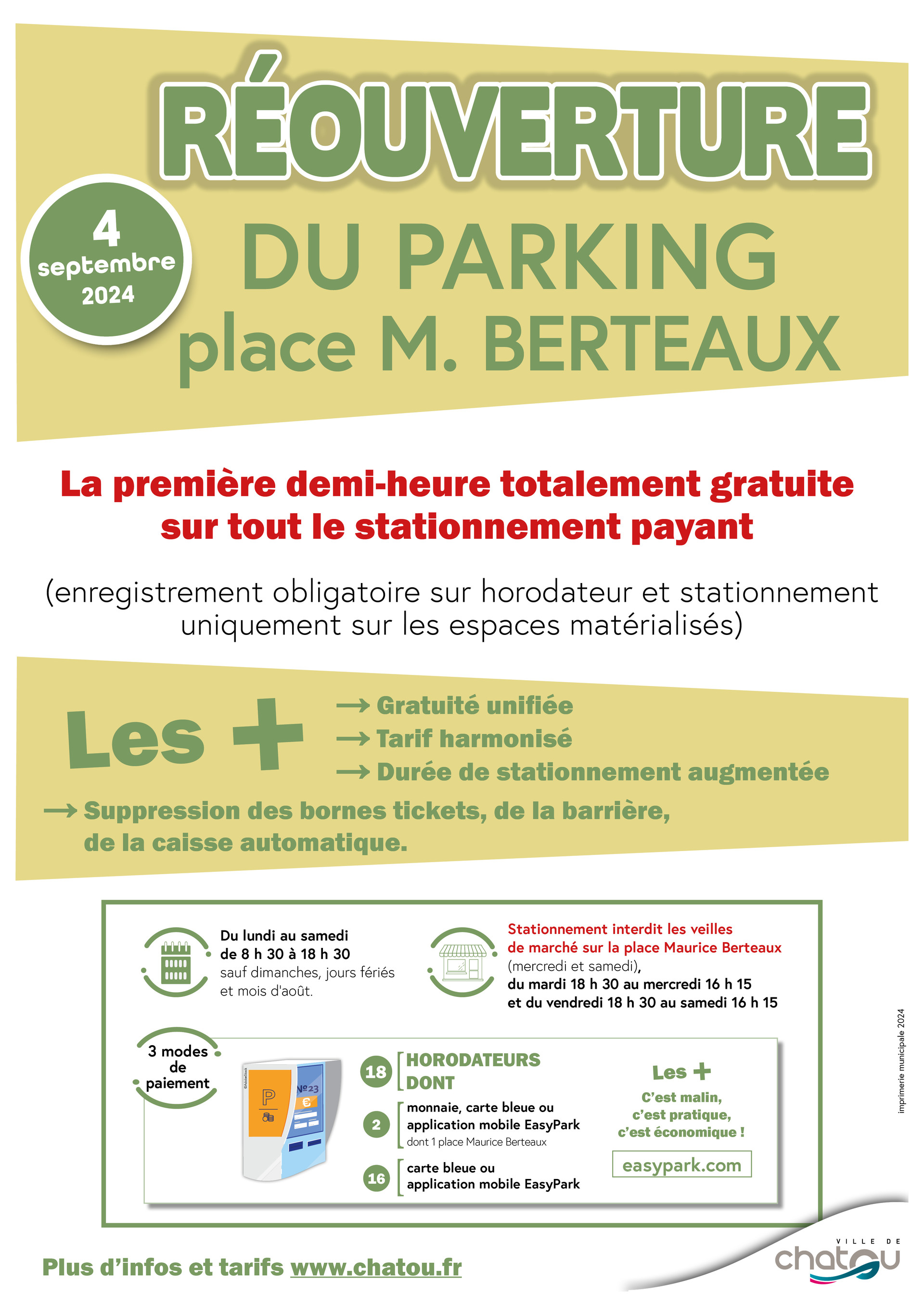 flyer réouverture parking place Maurice Berteaux - sept 24